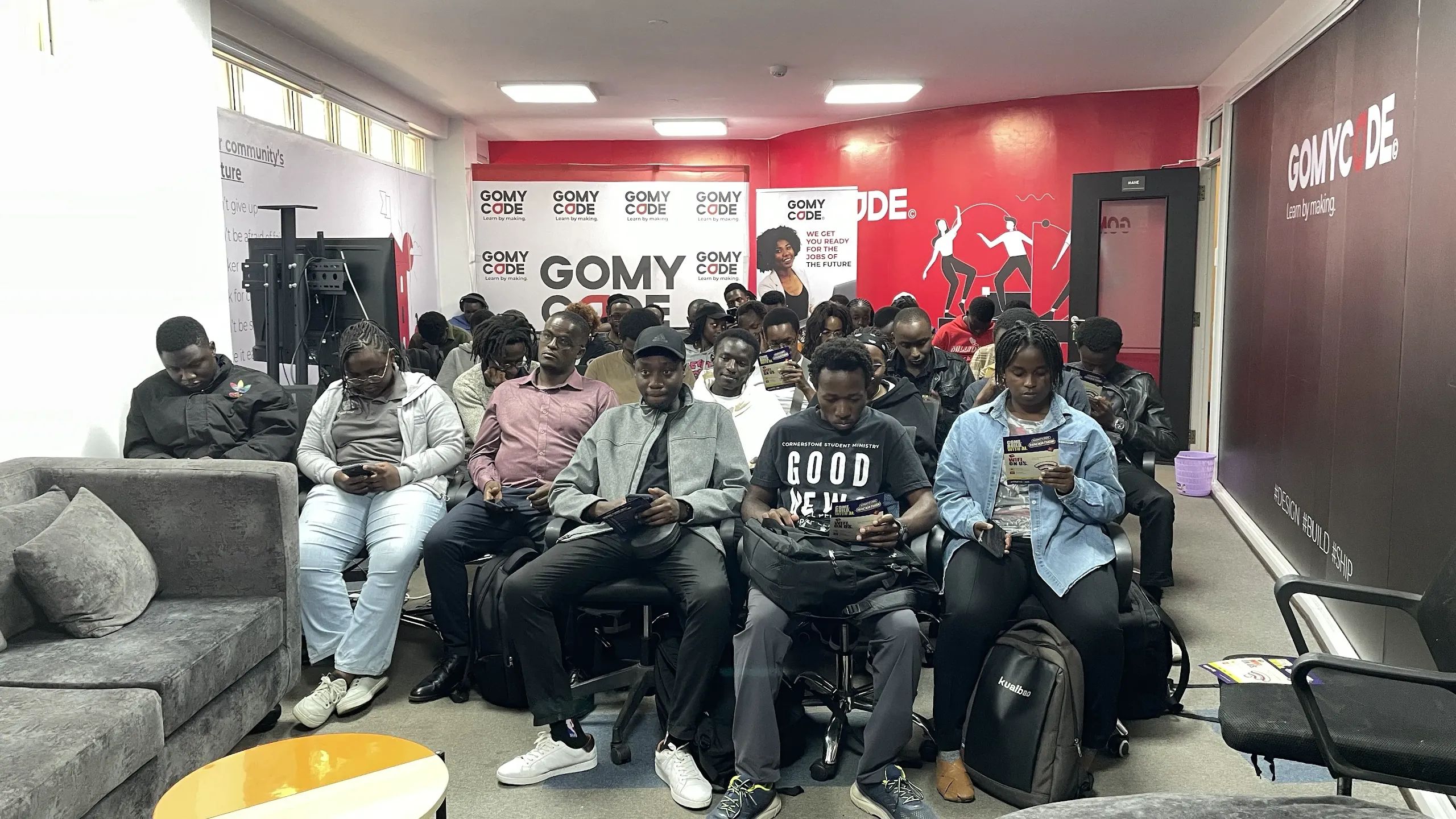 Participants gathered for the shared hackathon session at Nairobi Hackerspace.